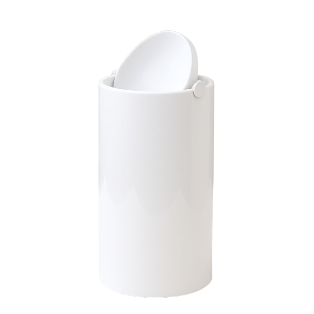 Lixeira Eixo Redonda Pequena Branco Fosco Banho Mais01